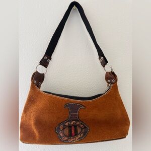 Vintage Tan Suede Shoulder Bag with Brown Detailed Strap